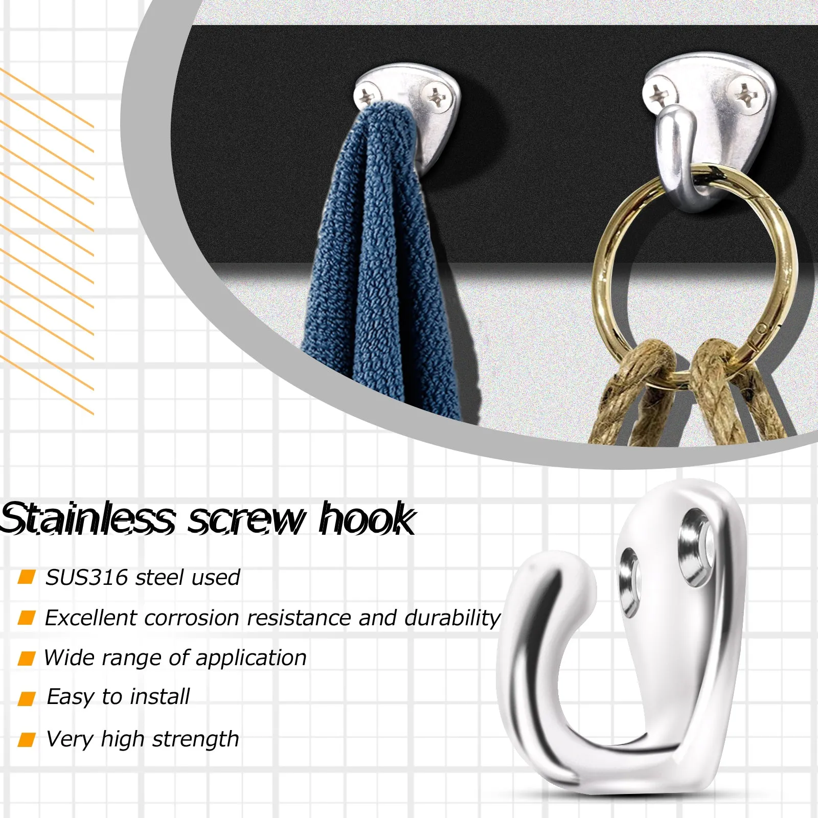 AMYSPORTS 4pcs/pack Stainless steel coat wall hanging hook marine locker ship interior