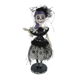 December Diamonds Halloween Carnival 9" Skeleton Girl With Purple Hair