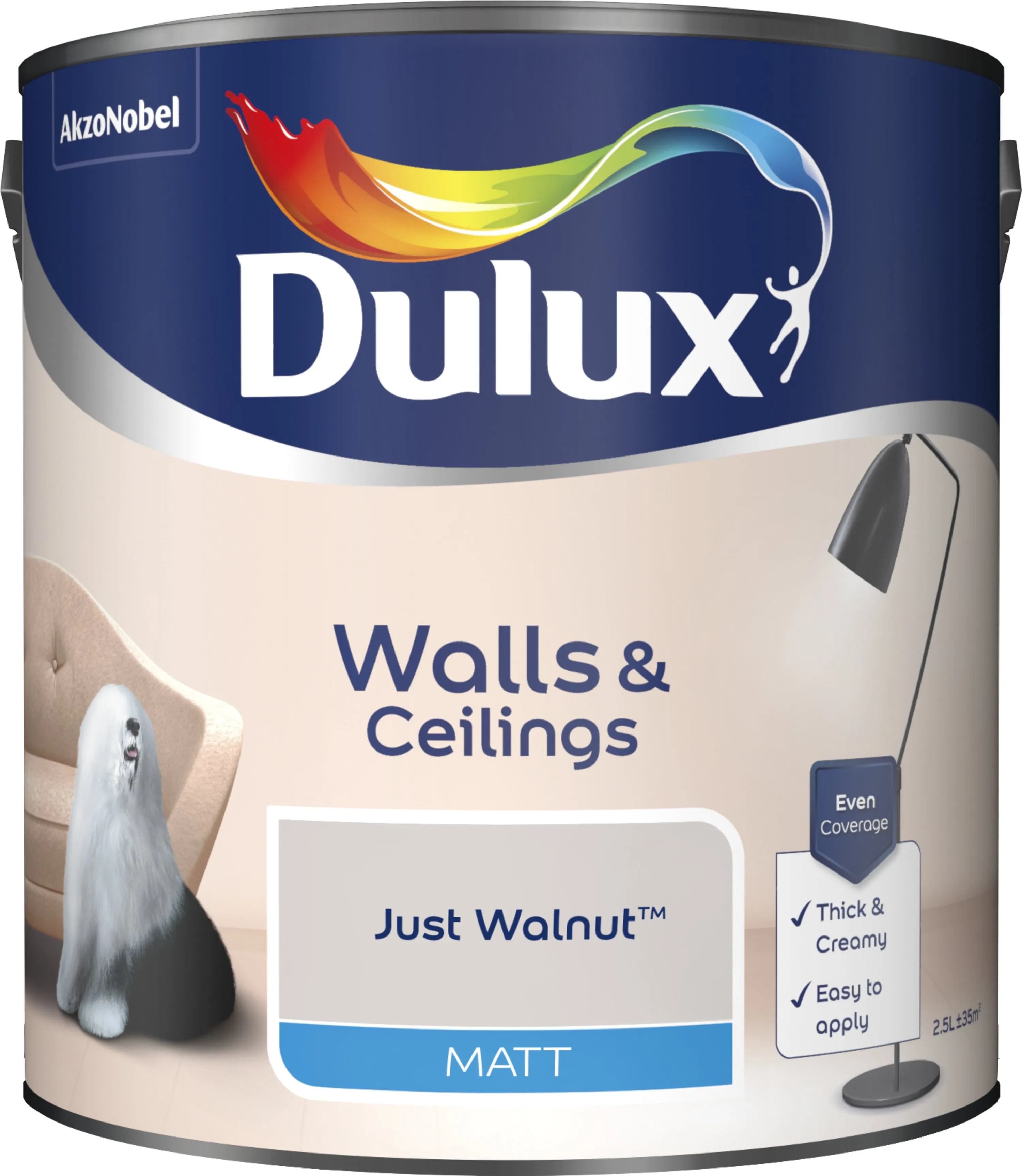 Dulux Matt Emulsion Paint For Walls And Ceilings - Just Walnut 2.5L