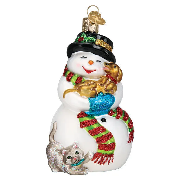 Old World Christmas Snowman with Playful Pets Ornament