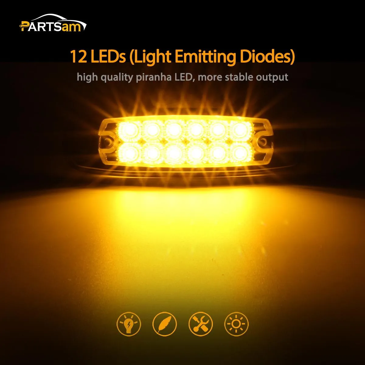 Partsam 10Pcs 6-1/5 Inch Flat Oval Amber Led Side Marker Lights 12 LED Clear Lens Surface Mount w Reflectors Waterproof Replacement for Peterbilt Led Front Fender Marker Cab Panel Lights 12V