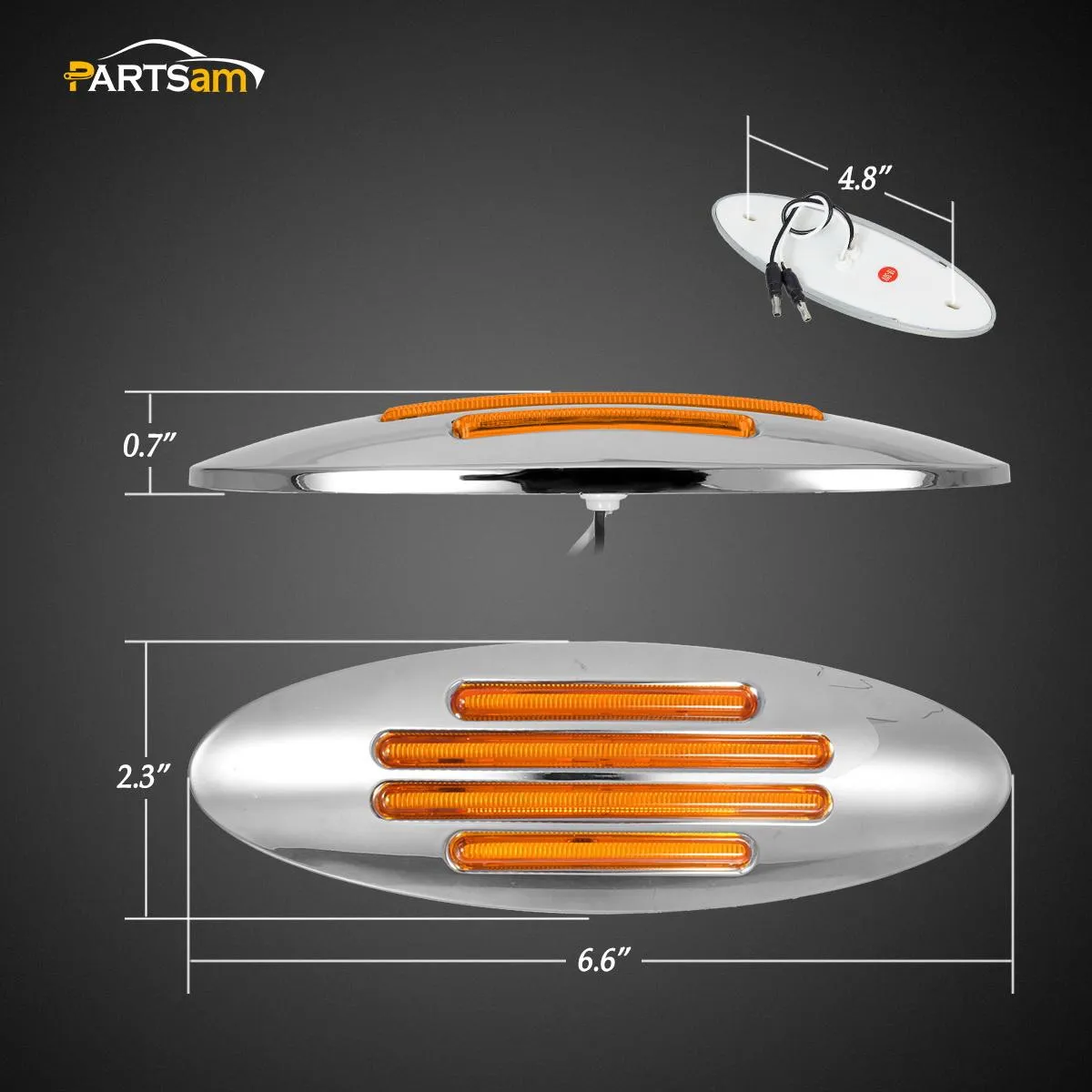 Partsam 10Pcs 6-3/5 Inch Flat-line Oval Stealth Led Side Marker Lights Amber 18 Diodes Sealed w Bullet Plug Flush Mount Waterproof Led Front Fender Marker Lights Panel Lights 12V