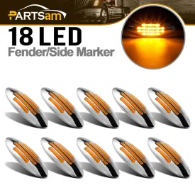 Partsam 10Pcs 6-3/5 Inch Flat-line Oval Stealth Led Side Marker Lights Amber 18 Diodes Sealed w Bullet Plug Flush Mount Waterproof Led Front Fender Marker Lights Panel Lights 12V