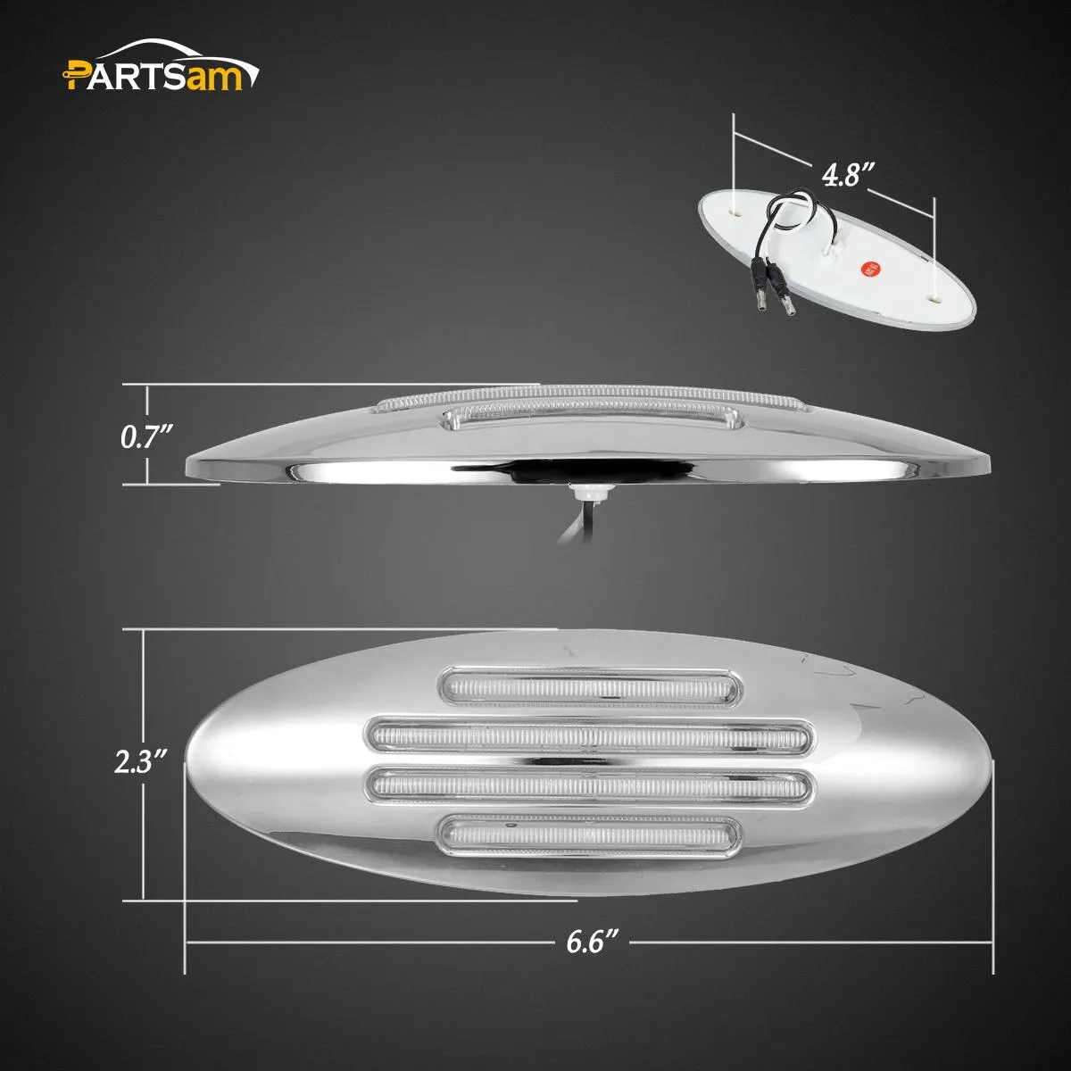 Partsam 5Pcs 6-3/5 Inch Flat-line Amber Oval Trailer Led Marker Lights Clear Lens 18 Diodes Surface Mount w Bullet Plug Connectors Sealed Waterproof Led Front Fender Marker Light Panel