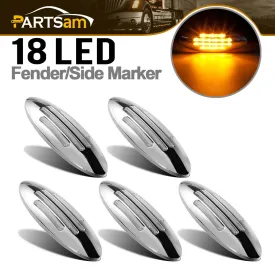 Partsam 5Pcs 6-3/5 Inch Flat-line Amber Oval Trailer Led Marker Lights Clear Lens 18 Diodes Surface Mount w Bullet Plug Connectors Sealed Waterproof Led Front Fender Marker Light Panel