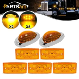 Partsam Replacement for Freightliner Century/Columbia Led Lights Kit, 5x Rectangle Amber 6LED Cab Roof Top Clearance Marker Light 2x 5-7/8 inch Teardrop Sleeper Amber Clearance Marker Light 15Led