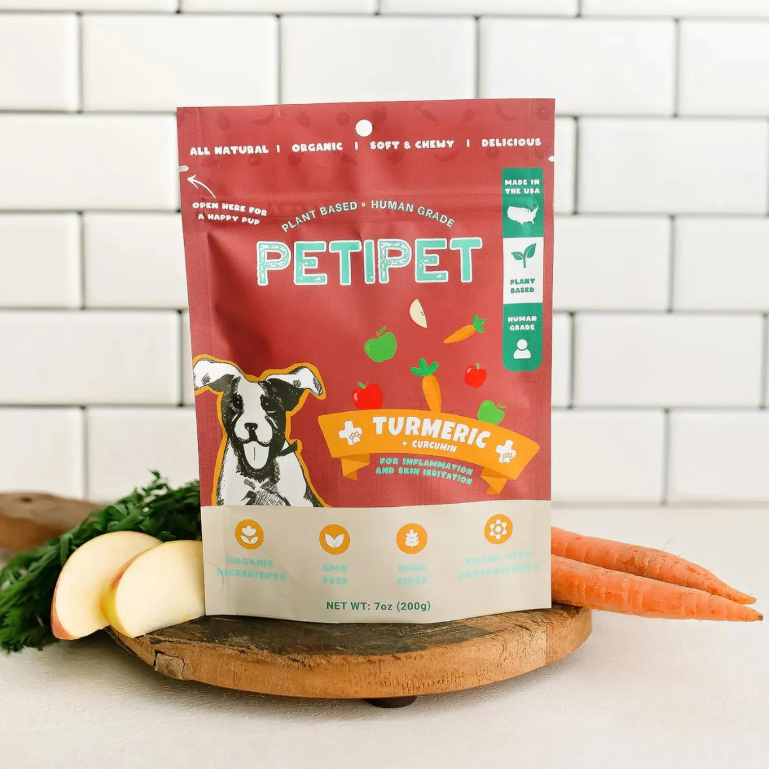 Petipet Turmeric Bites   Curcumin Apple & Carrot Flavored Soft Chew Anti-Inflammatory Supplement for Dogs, 7-oz bag