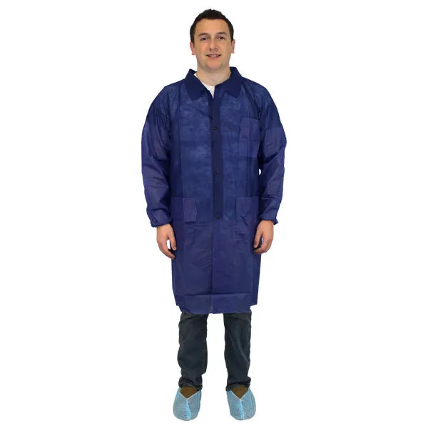 Polypropylene Disposable Blue Lab Coats (M - 4XL Sizes Available) - Case of 30