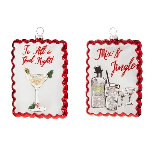 Raz 2023 Holiday Cheers 5" Holiday Cocktails Scalloped Edge Ornament, Asst of 2