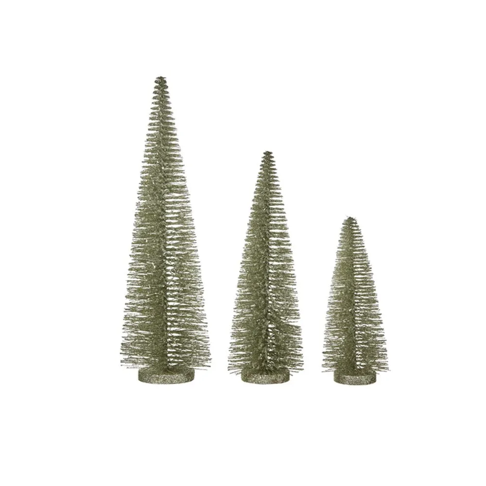 Raz Imports 2021 17.75-inch Champagne Green Bottle Brush Tree, Set of 3