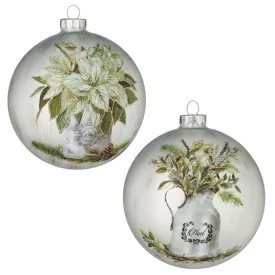 Raz Imports 2021 4.75" Winter Farmhouse Floral Ball Ornament, Assortment of 2