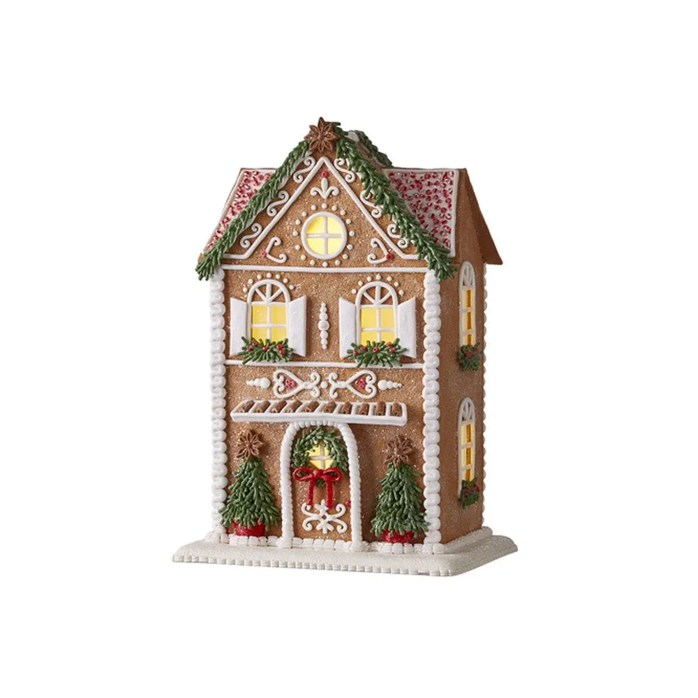 Raz Imports 2021 Holiday Spice 13" Gingerbread Lighted House with Trees Figurine