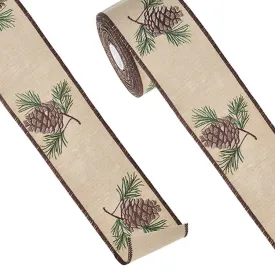 Raz Imports 2022 4" X 10 Yards Pinecone Embroidered Wired Ribbon