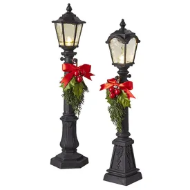 Raz Imports 2022 Tartan Tidings 19.25" Lighted Black Lamppost, Asst Of 2