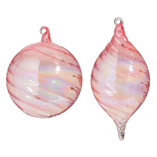 Raz Imports 2023 Charming Holiday 5" Pink Blown Glass Ornament, Asst of 2