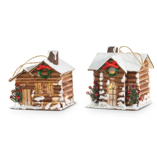 Raz Imports 2023 Dashing Through The Snow 3.5" Log Cabin Ornament, Asst of 2