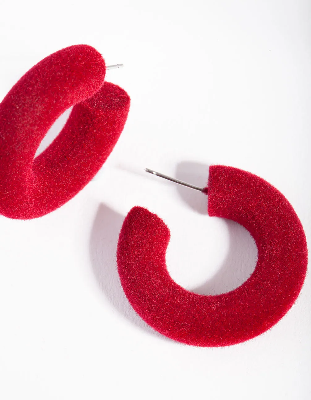 Red Flocked Hoop Earrings