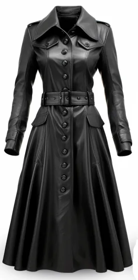 Women Rock Black Long Leather Designer Coat